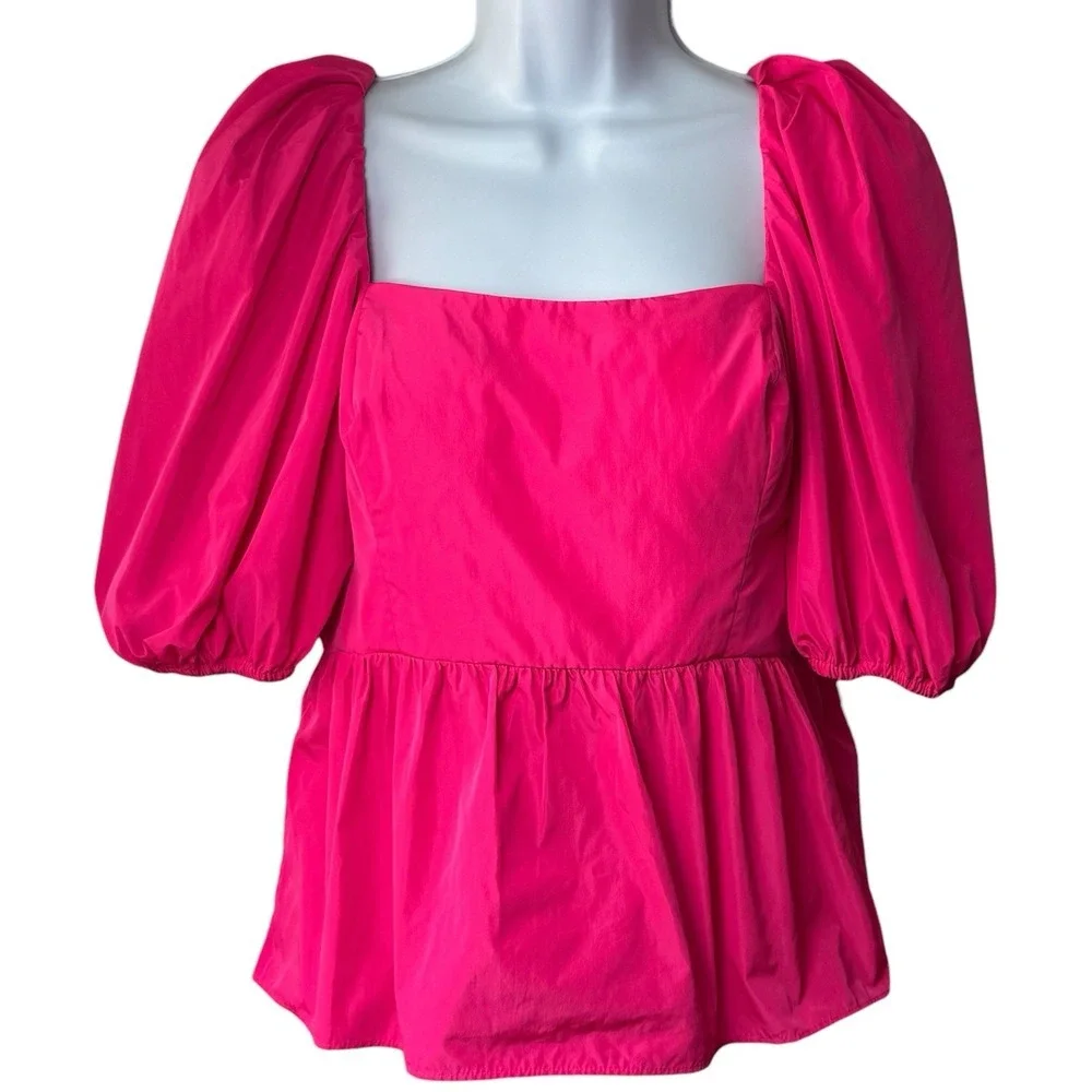 NEW Lilly Pulitzer Tiana Square Neck Puff-Sleeve Pink Grenadine Smocked Blouse 6